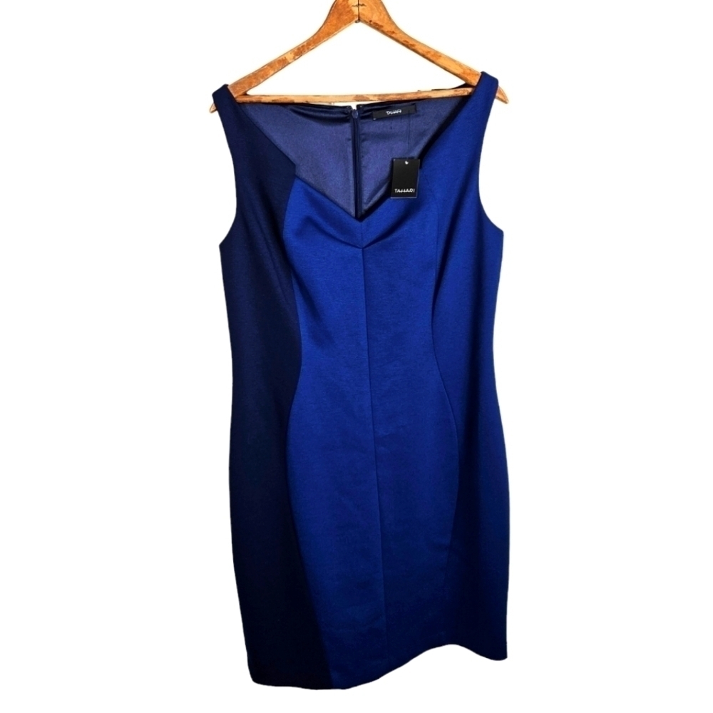 NWT Tahari Kalona Colorblock Polaris Blue Sleeveless Dress, size 14